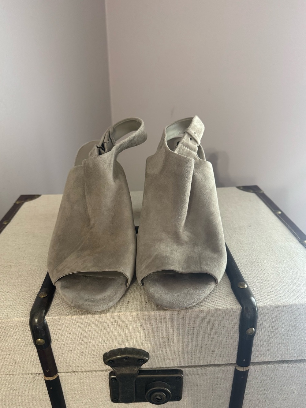 Vince Women’s Open Toe Suede Slingback Heels - Taupe